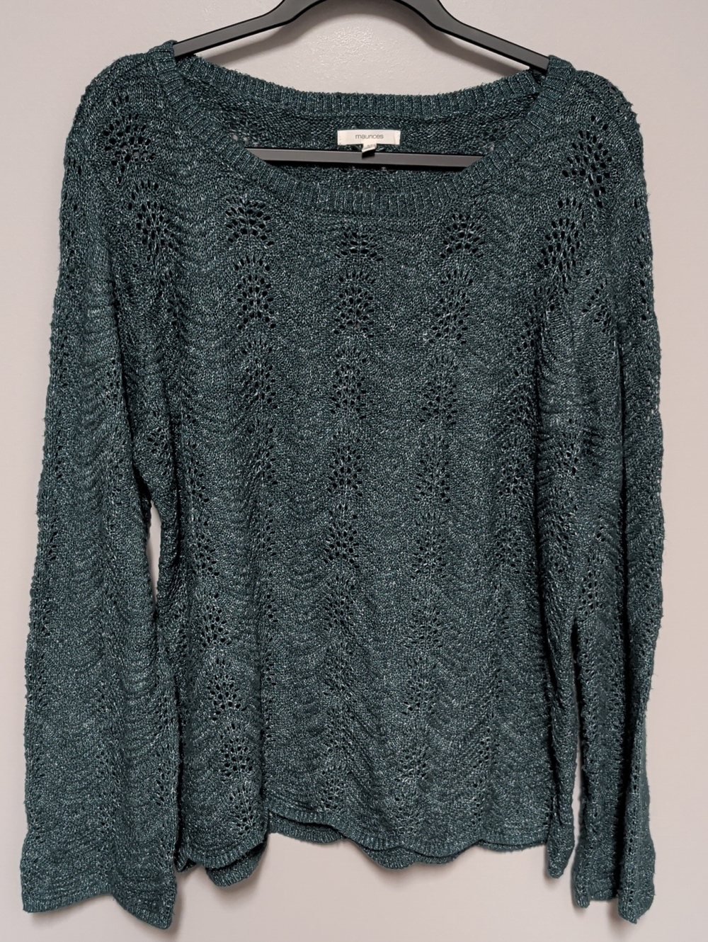 Maurices Dark Teal Open-Knit Scoop Neck Sweater